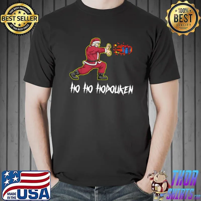 Best funny Christmas Shirts Santa Ho Ho Hodouken Retro Video Game T-Shirt Unisex