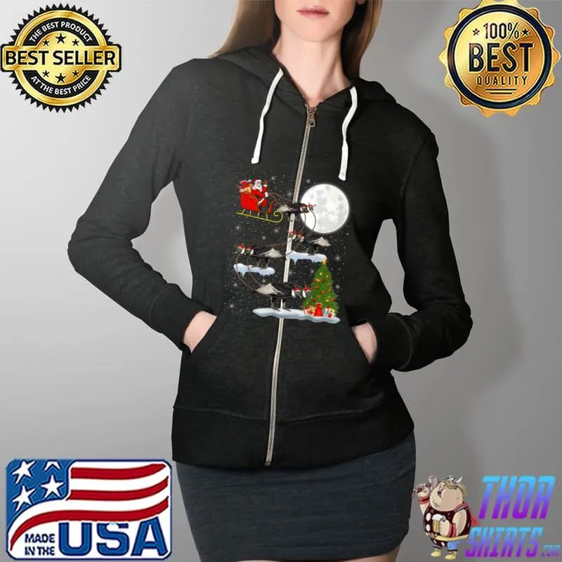 Best Funny Xmas Lighting Tree Santa Riding Condor Christmas T Shirt Full Zip Hooded