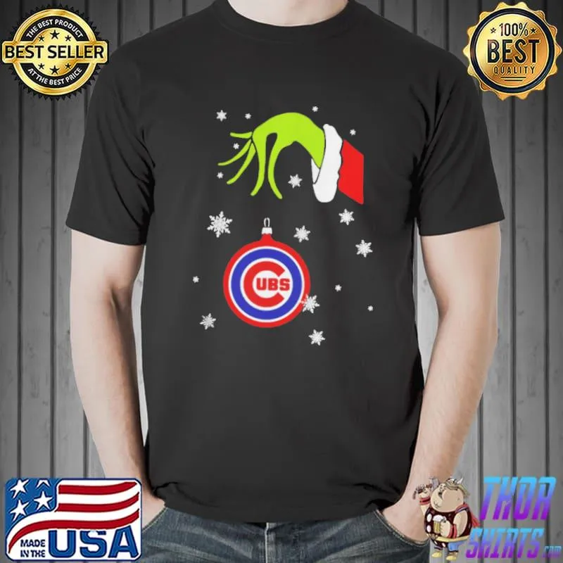 Best Grinch hand holding ornament Chicago Cubs snowflake christmas Unisex