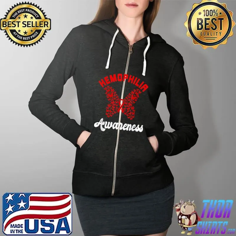 Best hemophilia Awareness Patient Supporter Red Ribbon T-Shirt Full Zip Hooded