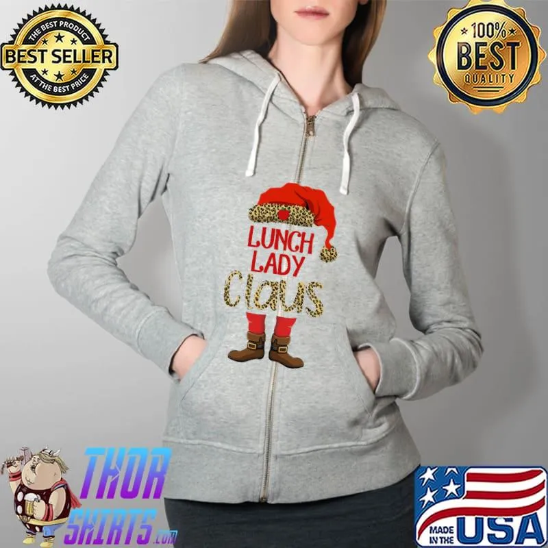 Best Leopard Lunch Lady Claus Christmas Shirt Full Zip Hooded
