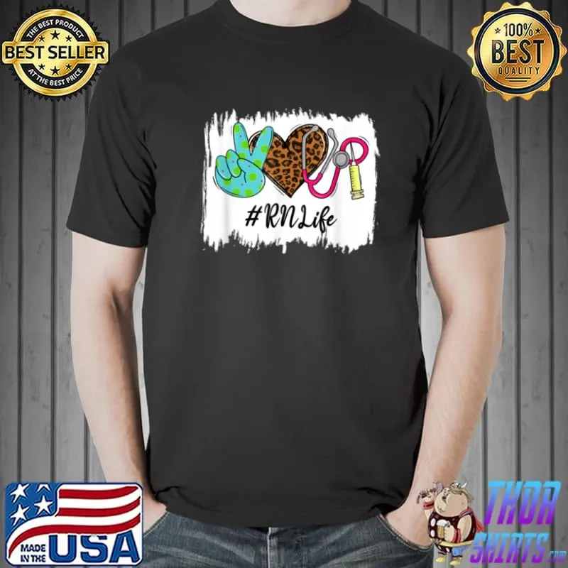 Best leopard Peace Love RN Life Stethoscope School Nurse Squad T Shirt
