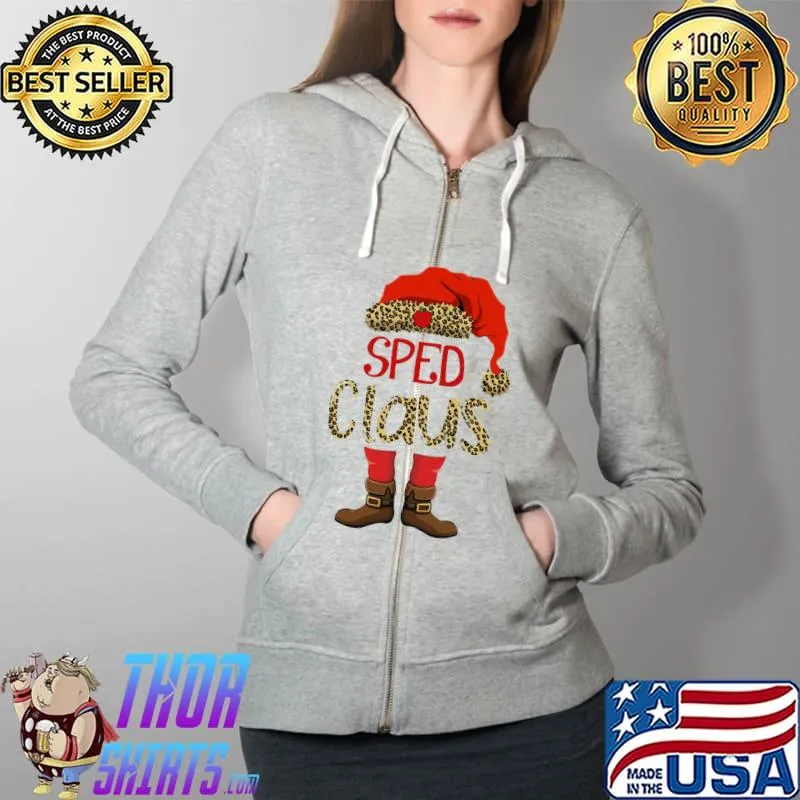 Best Leopard Sped Teacher Claus Christmas Shirt Full Zip Hooded