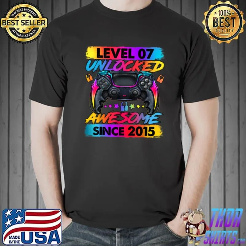 Best Level 7 Unlocked Awesome Since 2015 7th Birthday Gaming T Shirt Unisex