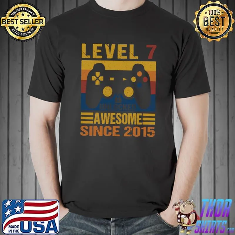 Best Level 7 Unlocked Since 2015 Retro 7 Yrs Old Gamer Birthday T-shirt