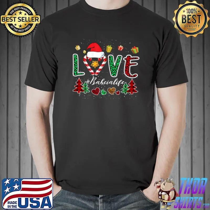 Best Love Babcia Life Heart Grandma Xmas Tree Leopard Plaid T-Shirt Unisex