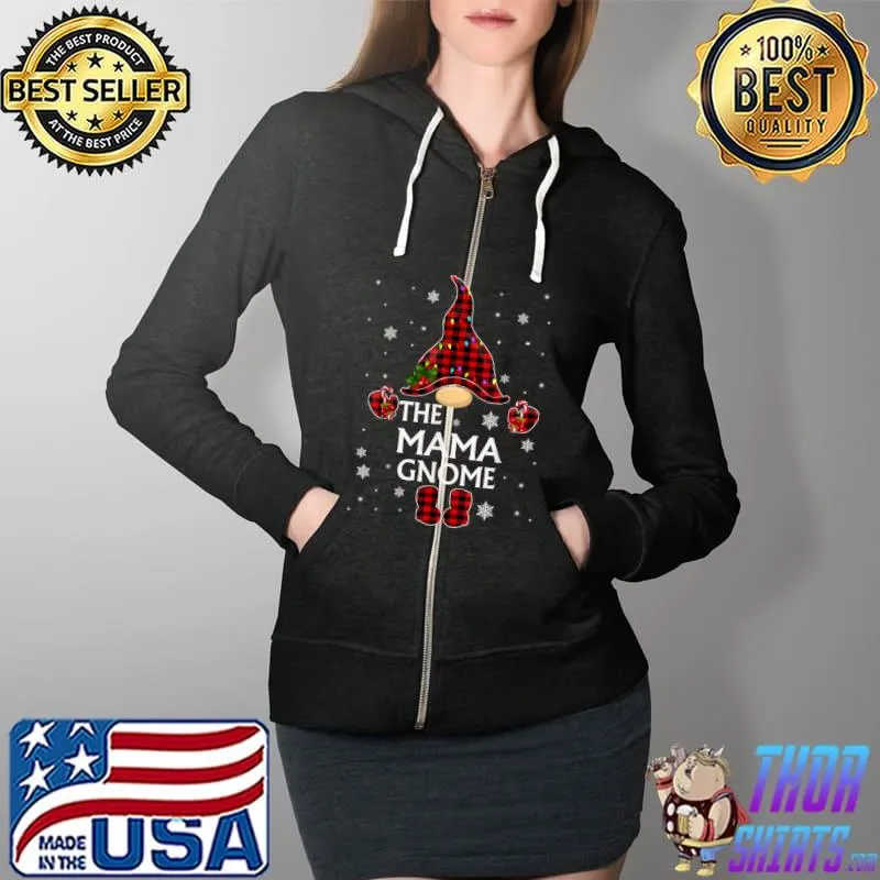 Best Mama Gnome Buffalo Plaid Matching Family Christmas Pajama T Shirt Full Zip Hooded