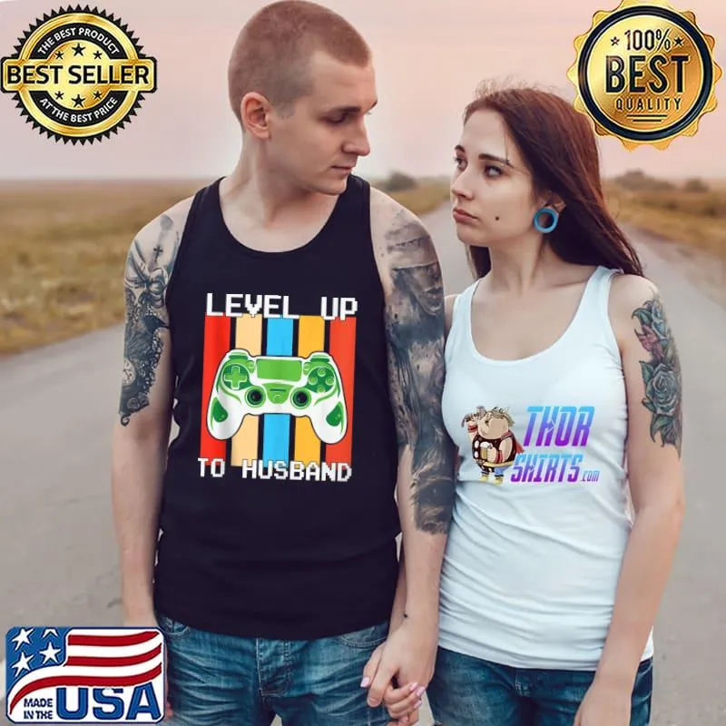 Best Mens Gamer Engagement Groom Husband Video Game Level up Boyfriend T- Tank Top