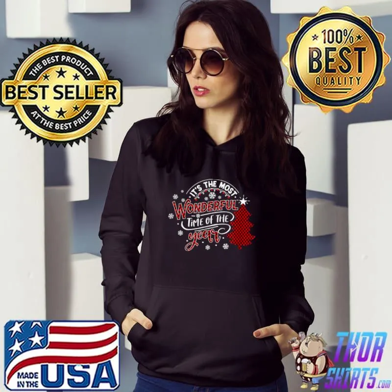 Best Most Wonderful Time Plaid Christmas Tree Holiday T-Shirt Hoodie