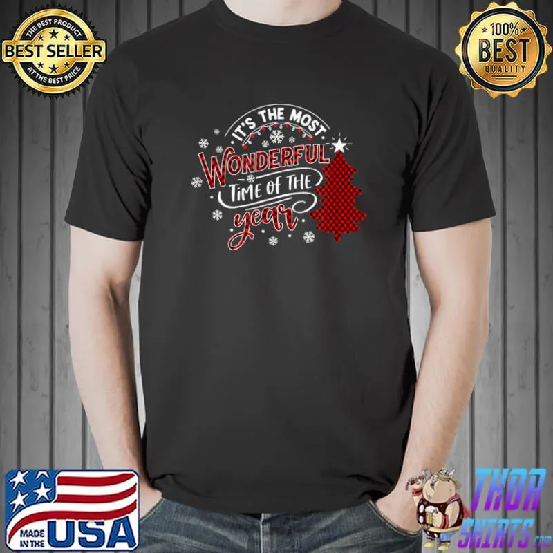 Best Most Wonderful Time Plaid Christmas Tree Holiday T-Shirt