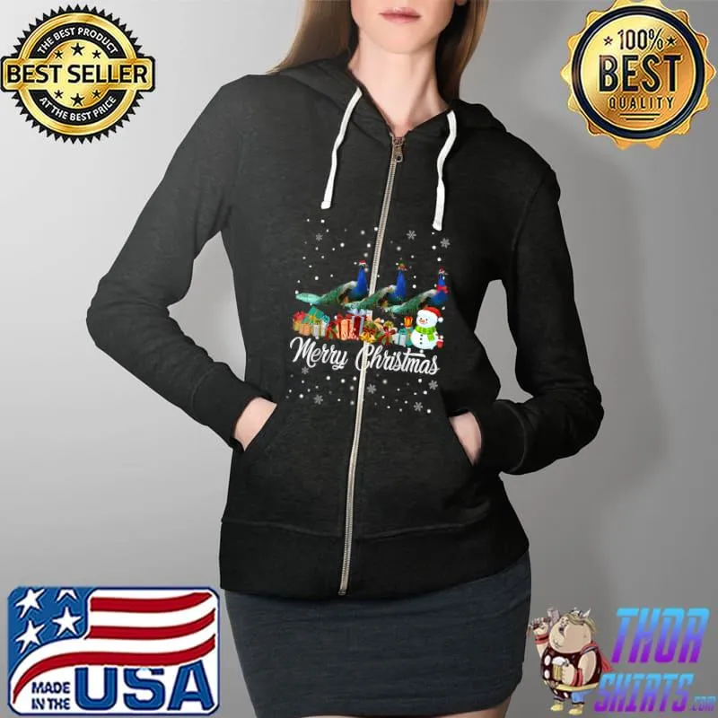 Best Peacock Christmas Pajama Tree Xmas Lights Animals Lover T-Shirt Full Zip Hooded
