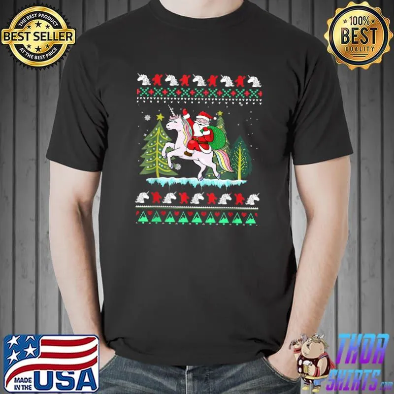 Best Santa Claus Riding Unicorn Christmas T-Shirt Unisex