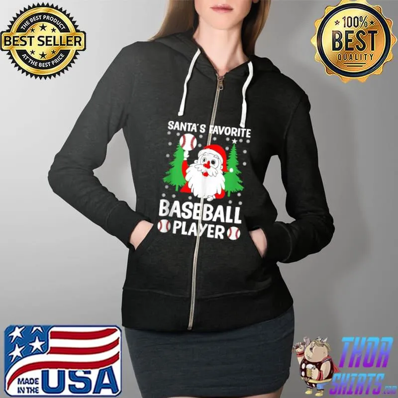Best Santa Favorite Baseball Player Funny Christmas Baseball Game T- Full Zip Hooded