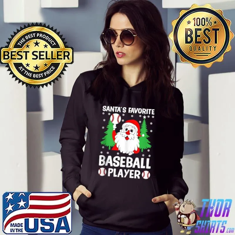 Best Santa Favorite Baseball Player Funny Christmas Baseball Game T-shirt