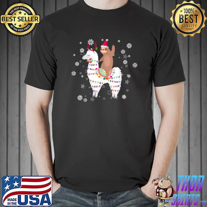 Best sloth With Santa Hat Riding Llama Christmas Pajama T-Shirt Unisex