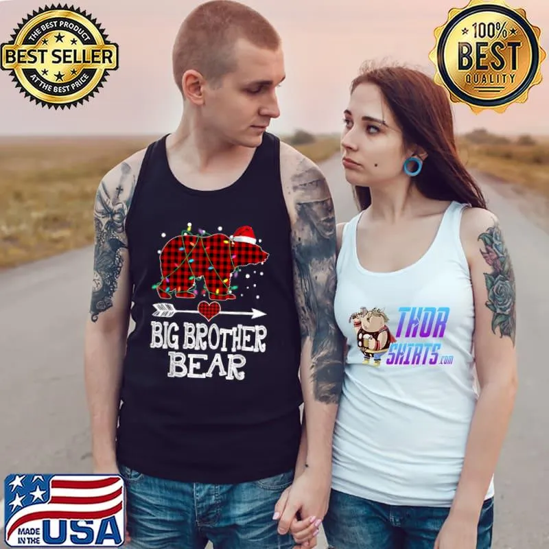 Big Brother Bear Shirt, Red Buffalo Plaid Big Brother Bear T Shirt Tank Top
