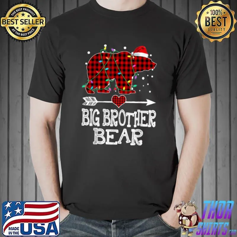 Big Brother Bear Shirt, Red Buffalo Plaid Big Brother Bear T Shirt Unisex