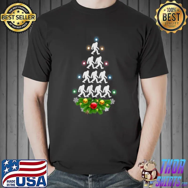 Bigfoot Christmas Tree Shirt Men Boys Kids Sasquatch Santa T-Shirt Unisex