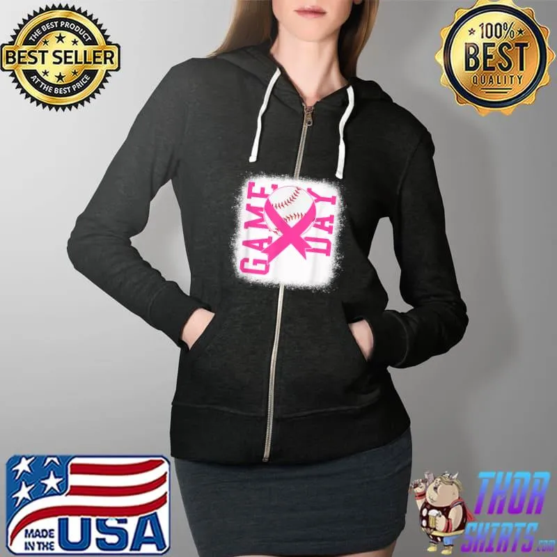 Bleached Game Day - Breast Cancer Awareness Pink Baseball T-Shirt Full Zip Hooded