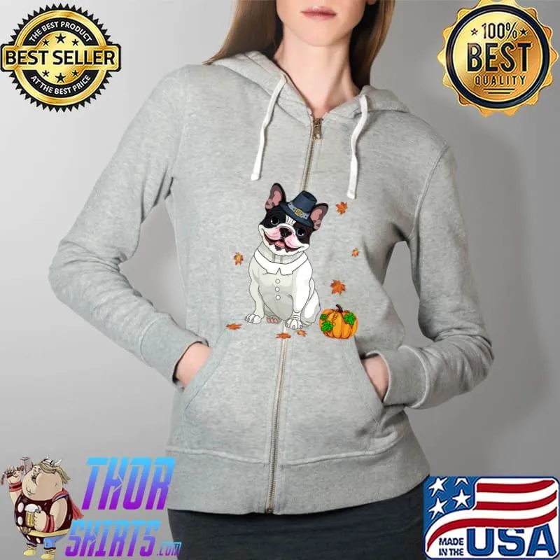 Boston Terrier Thanksgiving Costume Pilgrim Turkey T-Shirt Full Zip Hooded