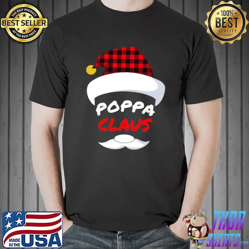 Christmas Grandpa Poppa Santa Buffalo Plaid Hat Cool Xmas T-shirt