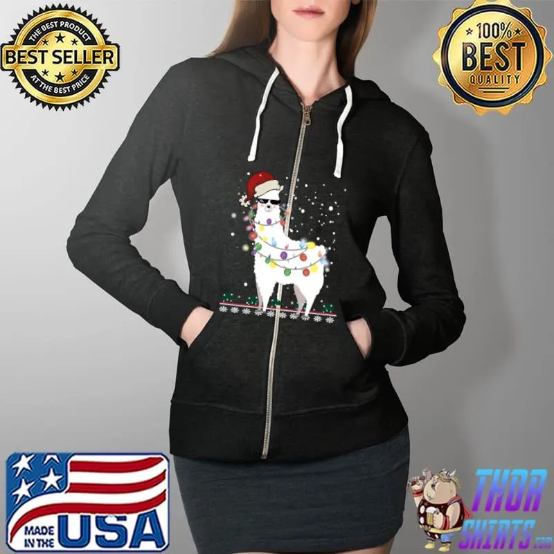 Christmas Llama - Alpaca Christmas Tree T-Shirt Full Zip Hooded