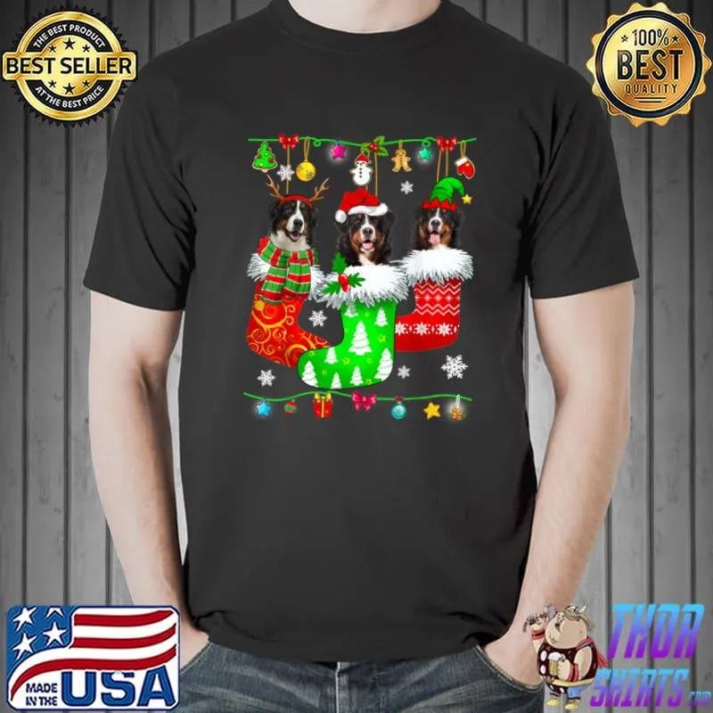 Christmas Socks Pajama Bernese Mountain Dog Puppy Lover T Shirt Unisex