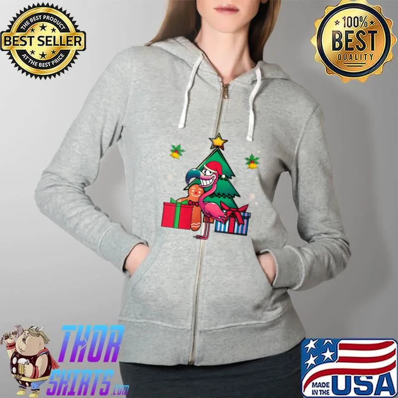 Christmas Tropical Animal Bird Merry Xmas Funny Flamingo T-Shirt Full Zip Hooded