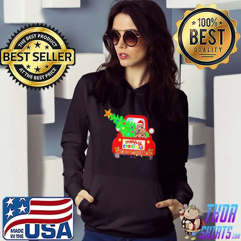 Cocker spaniel dog riding red truck christmas pajama shirt
