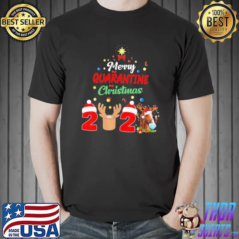 Colorful Horse Merry Quarantine Christmas Shirt Unisex