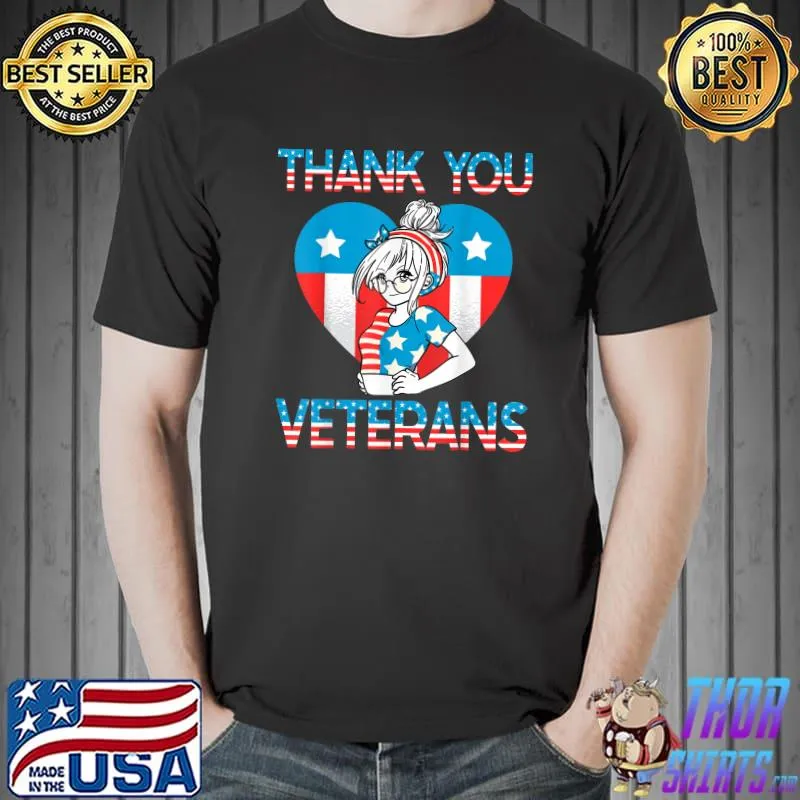 Cool Anime Shirt Thank You Veterans Messy Ban Flag For women T-Shirt Unisex