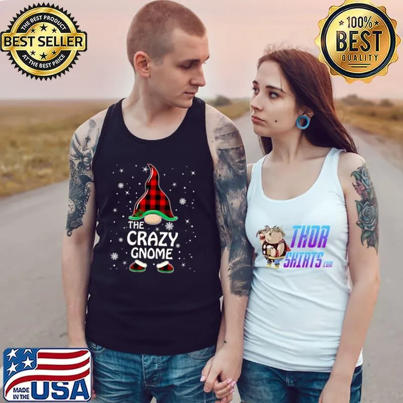 Crazy Gnome Buffalo Plaid Matching Family Christmas Pajama T-Shirt Tank Top