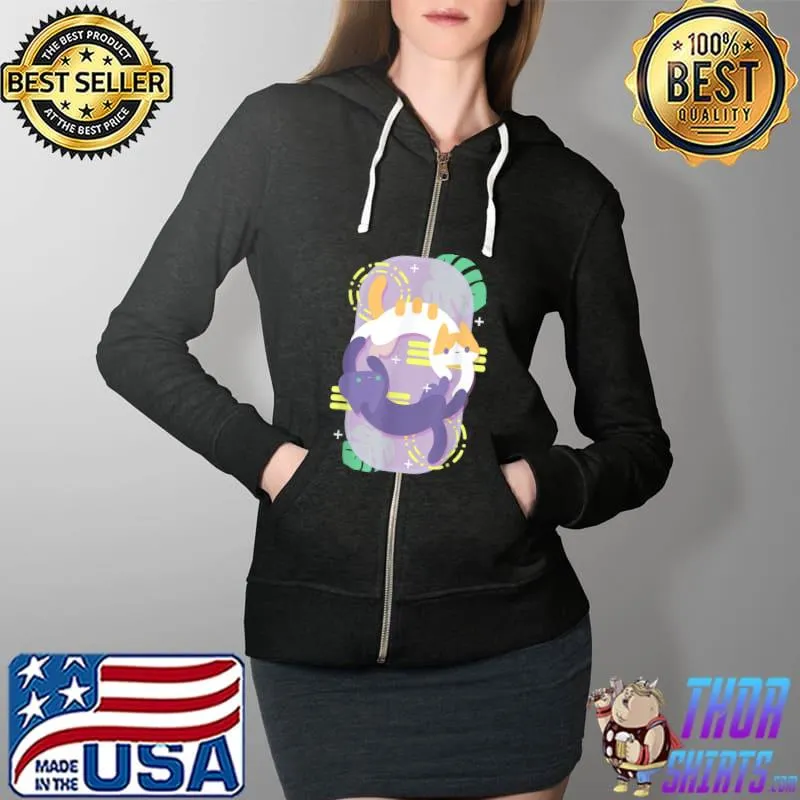 Cute Cats Plant Friends T-Shirt Full Zip Hooded