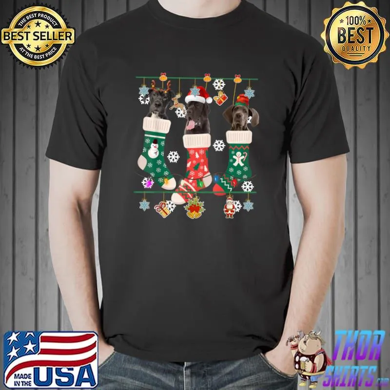 Cute Christmas Dane In Sock Xmas Reindeer Santa ELF Dog T-Shirt Unisex