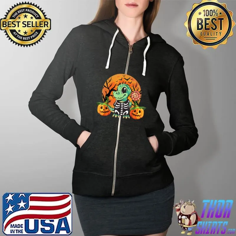 Cute Halloween Dino Trex Costume Girls Boys Kids Toddler T-Shirt Full Zip Hooded