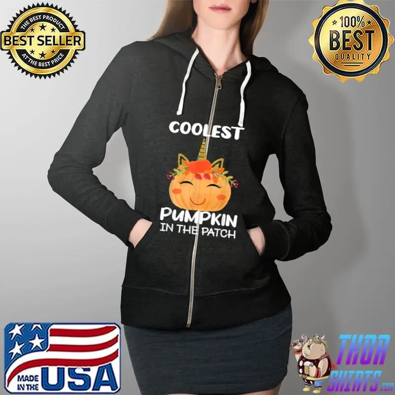 Cutest Pumpkin In The Patch Halloween Kawaii Kids Girls T-Shirt Full Zip Hooded