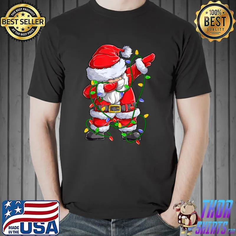 Dabbing Santa Shirt for Boys Girls Christmas Tree Lights T-Shirt Unisex