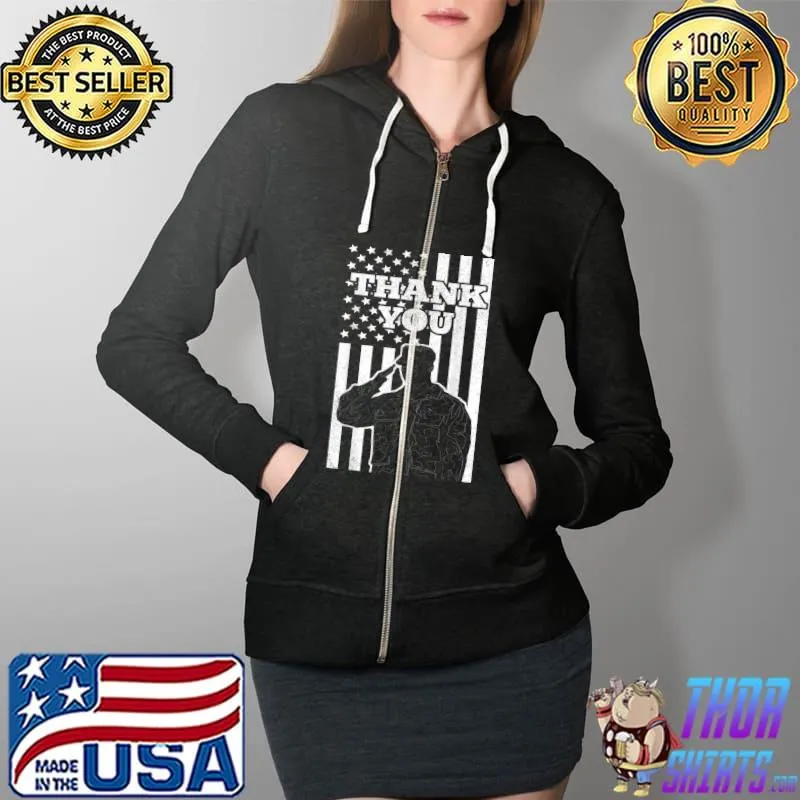 Distressed US Veterans Day Thank You Soldier Salute US Flag T-Shirt Full Zip Hooded