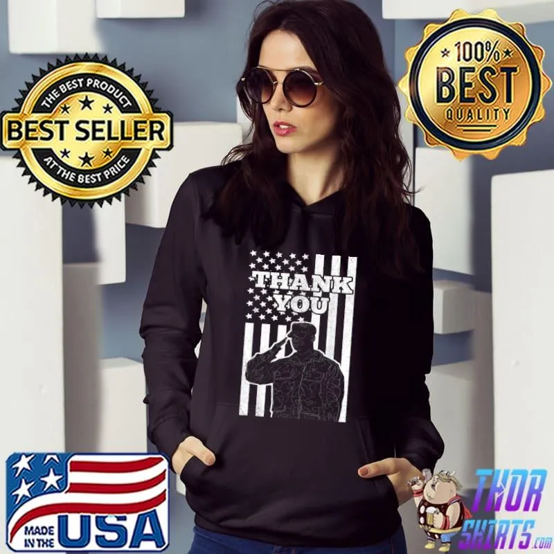Distressed US Veterans Day Thank You Soldier Salute US Flag T-Shirt