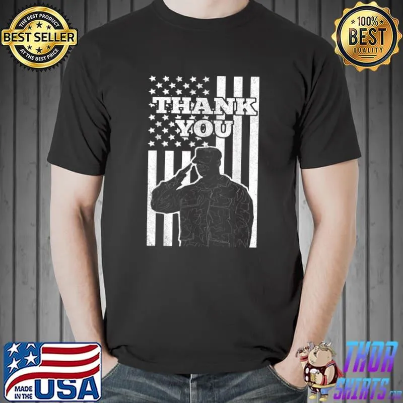 Distressed US Veterans Day Thank You Soldier Salute US Flag T-Shirt Unisex