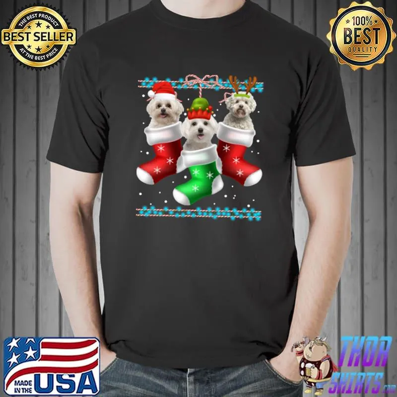 Dog Maltese Christmas Socks Funny Xmas Pajama Pet Puppy T-Shirt Unisex