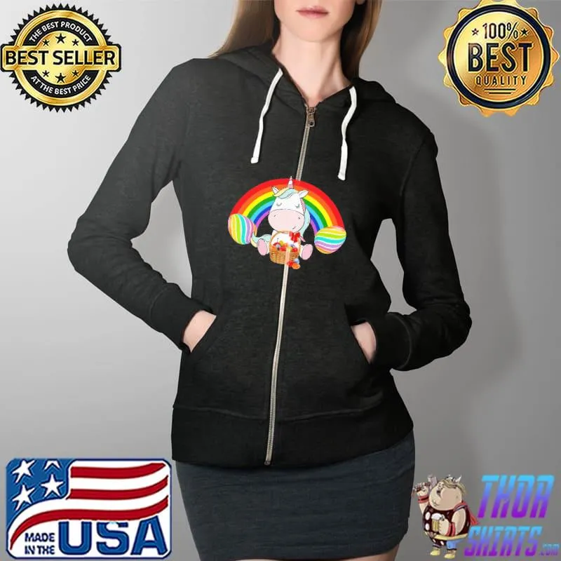 Easter Eggs At The End Of The Rainbow Unicorn Easter Shirts Full Zip Hooded