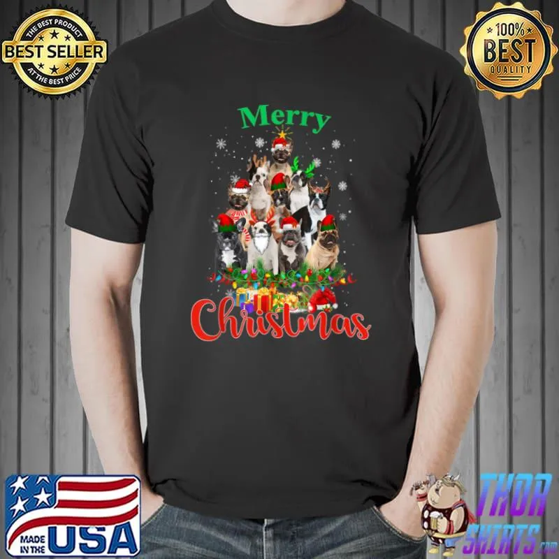 French Bulldog Christmas Tree Santa Hat Dog Xmas Boys Kids T Shirt Unisex