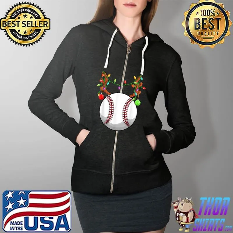 Funny baseball Ball Reindeer Christmas Ornaments Family Pajama Mom T-Shirt Full Zip Hooded