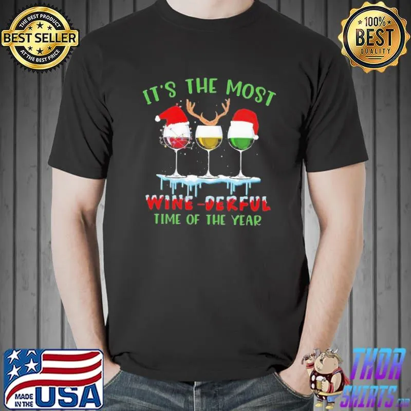 Funny Best Its The Most Wine Derful Time Of The Year Merry Christmas Light Shirt Unisex