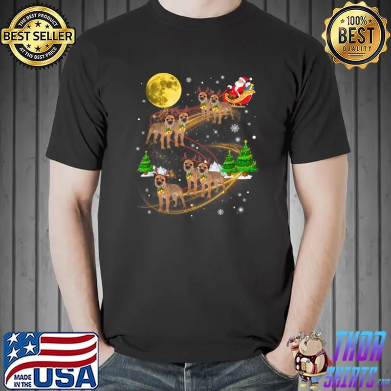 Funny border Terrier Reindeer Christmas Dog Riding Santa Xmas Long T-Shirt Unisex