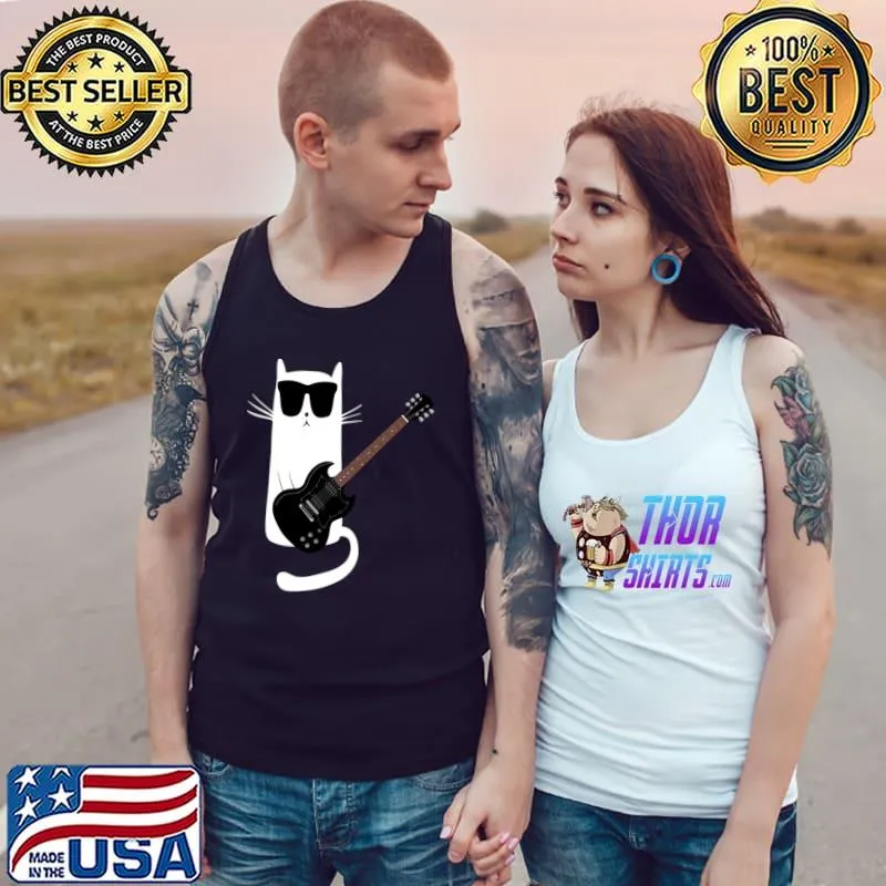 Funny Cat Wearing Sunglasses Playing Electric Guitar T-s Tank Top