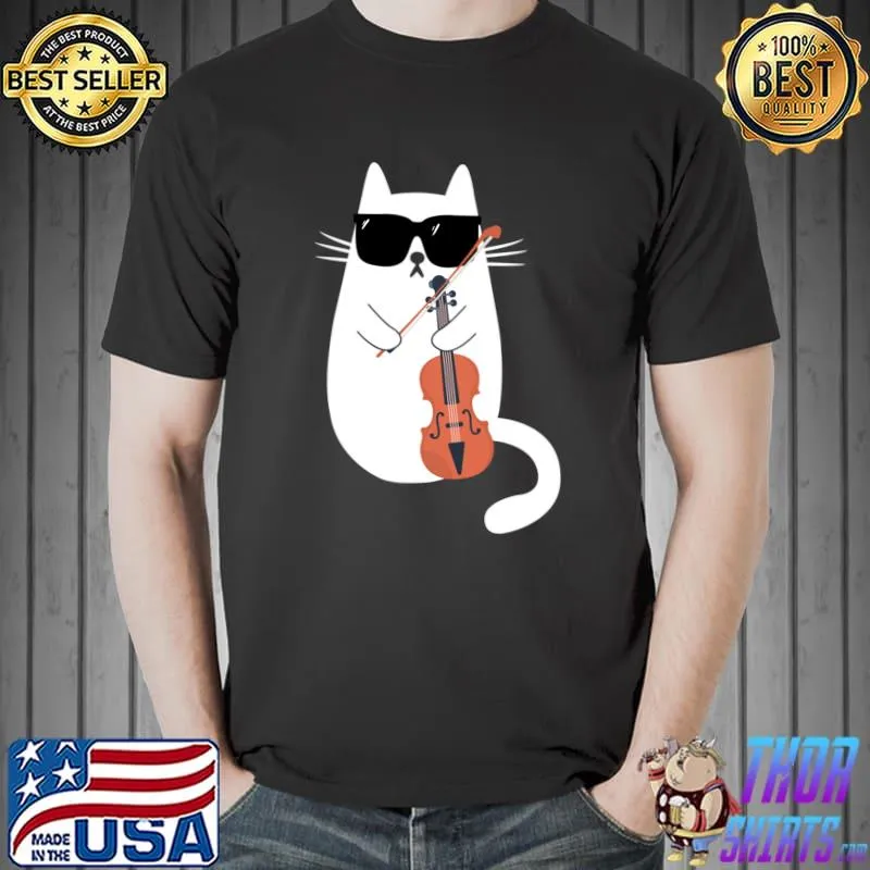 Funny Cat Wearing Sunglasses Playing Violin Viola Musician T-s Unisex