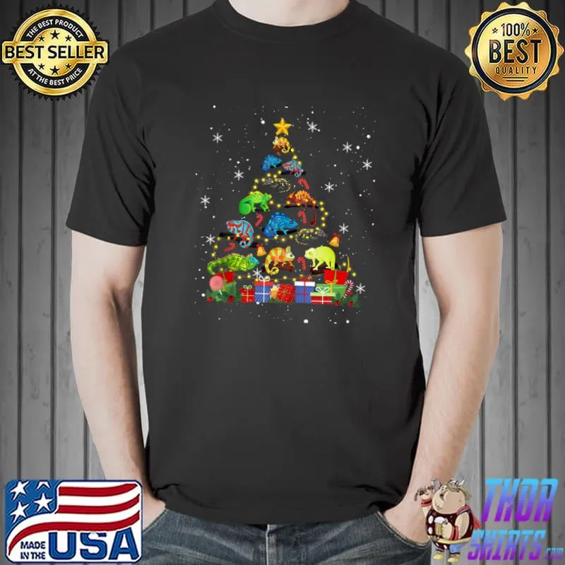 Funny Chameleon Animal Lover Santa Chameleon Christmas Tree T-shirt