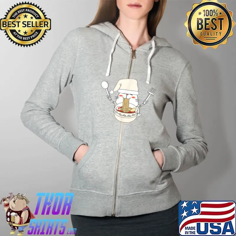Funny christmas Ramen Sushi Cat Kawaii Anime Japanese Aesthetic T-Shirt Full Zip Hooded